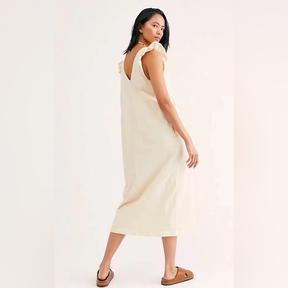 Free People FP Beach Once Upon a Beach Summer Ruffle Sleeve Midi Dress Ecru L
